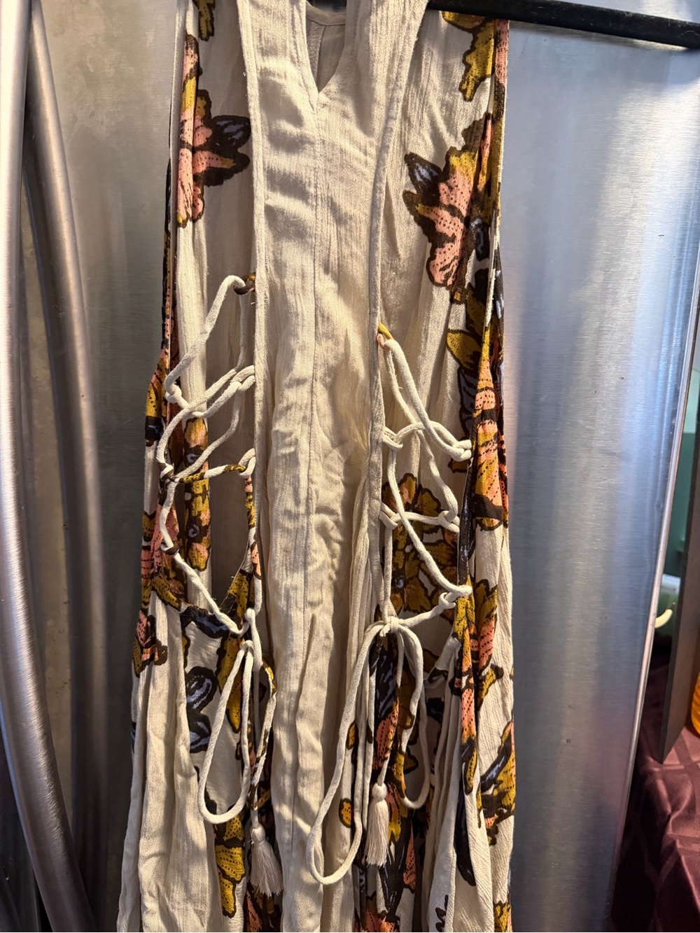 Free People Cream Maxi Dress with Pink, Yellow and Blue Floral Embroidery - Picture 6 of 10